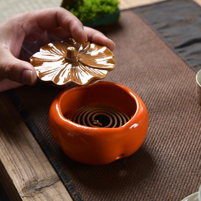 Persimmon Shaped Incense Burner, Ceramic Aromatherapy Burner, Small Incense Insertion, Home Indoor Tea Room Decoration, 1Pc