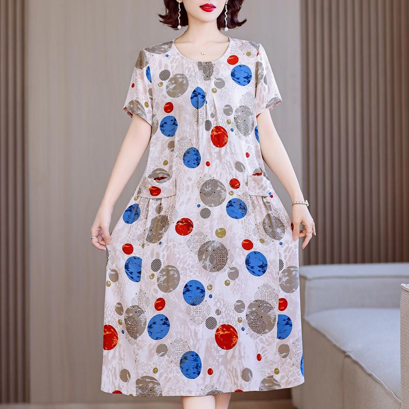 Plus Size Summer Woman Dress Vintage Short Sleeve Print Female Loose Casual Floral Dresses