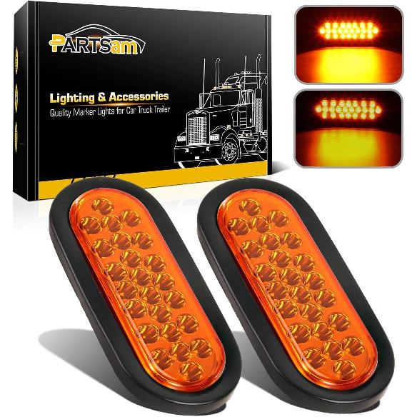 Partsam 2x Oval Clear Lens White Stop Turn Tail Backup Reverse Fog Lights Lamps Rubber Flush Mount 6" 24 LED for Truck Trailer Boat RV Waterproof