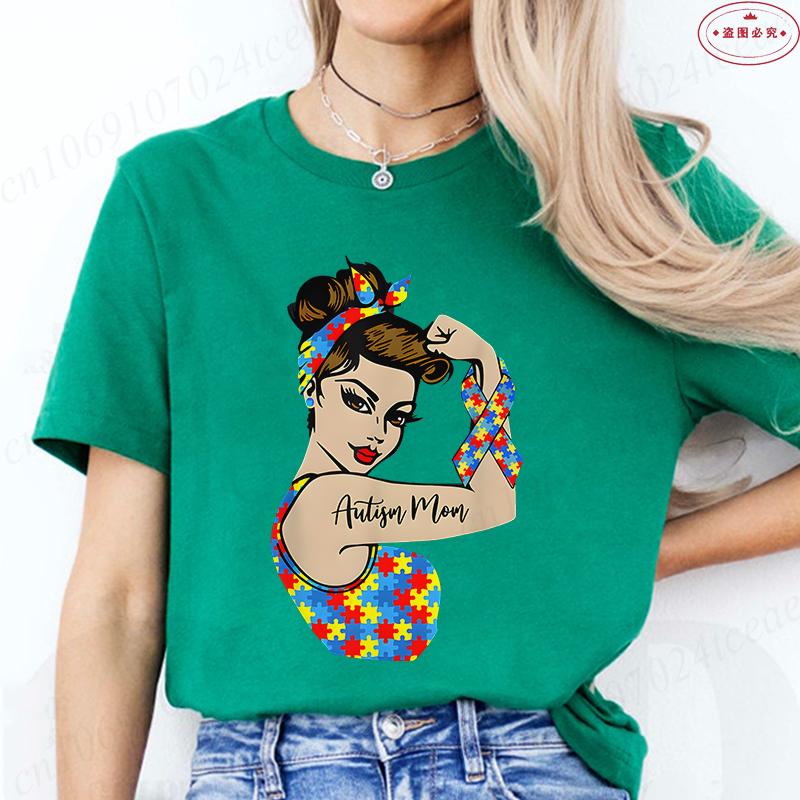 

Autism Mom TShirt for Women Fashion Awareness Graphic Y2k Tops Casual Short Sleeve Tees Harajuku Oversized Female Clothing 4XL