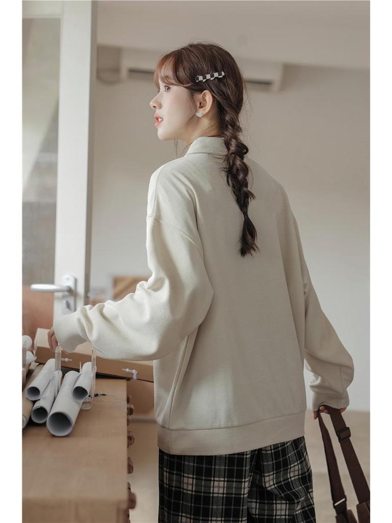 Retro Loose Long Sleeve Polo Sweatshirt - Versatile Casual Student Top