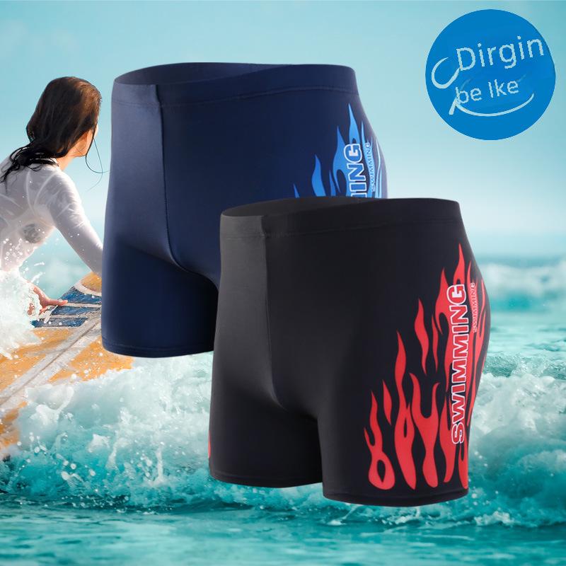 High-Waist Men's Flame Swim Trunks - Conservative, Anti-Embarrassment Beachwear