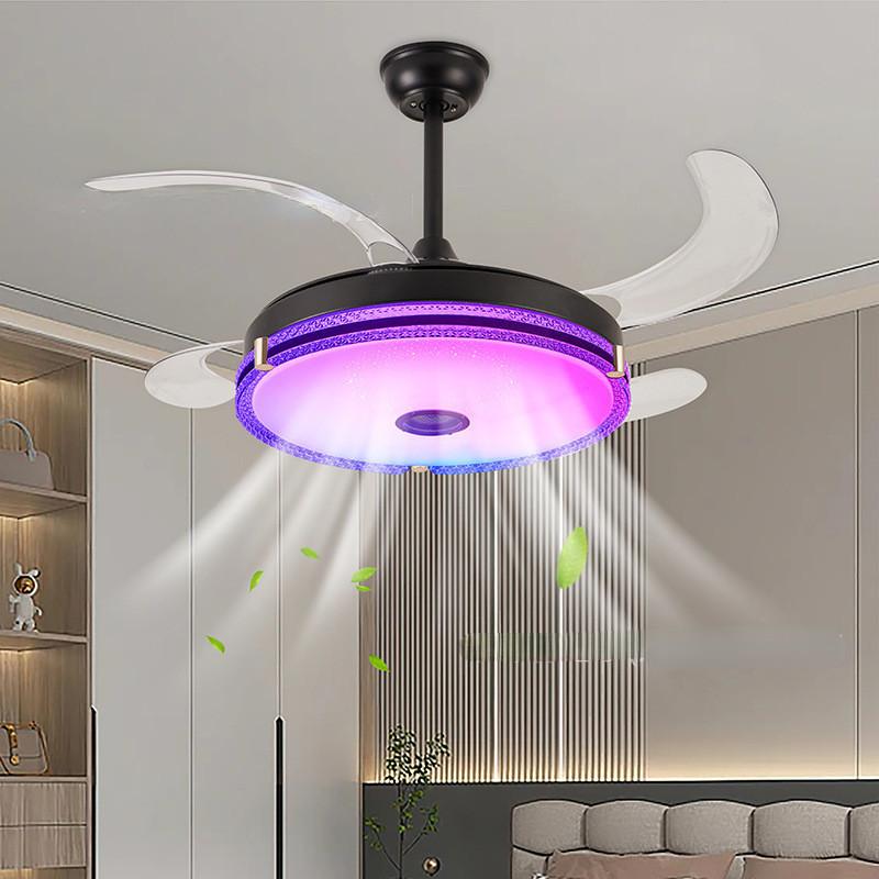 Scalable Invisible Electric Ceiling Fan Light Silent Pendant Light Fan Household RGB Colorful Bluetooth Music Fan Lamp