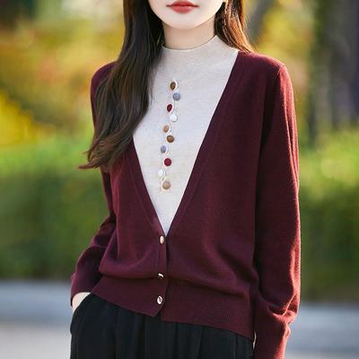 Damen Wollpullover Qinghe Kaschmir 50% Seide 50% Wolle Herbst und Winter Wollpullover weich und warm