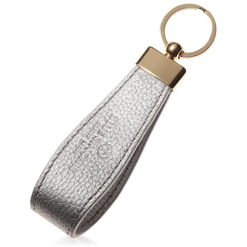 

[BLUE SINCERE] key ring genuine leather ladies strap type key leather key ring key charm key clip small smart key car / KH3 (metallic silver)