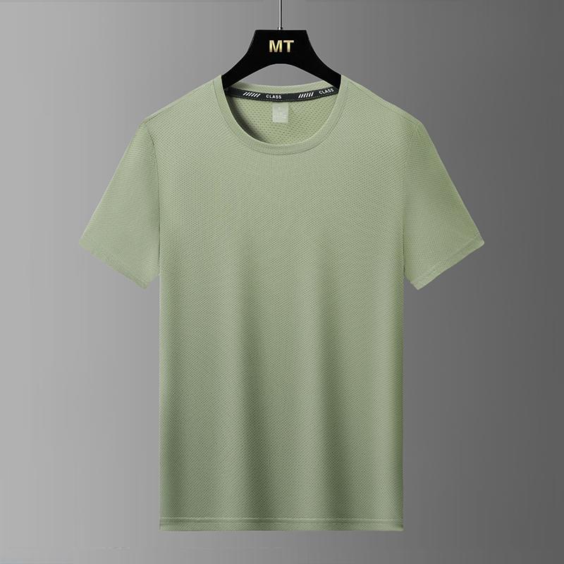 Men's Half Sleeve Fashion Round Neck Ice Silk T-Shirt Sports Casual Top Men's Lightweight Breathable Fitness Large Size Short Sleeve
