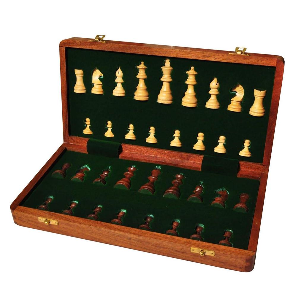 Ręcznie składany magnetyczny zestaw szachowy z drewna z magnetycznymi figurami i dodatkowymi królowymi dla dzieci i dorosłych (14x14 cali, brązowy)