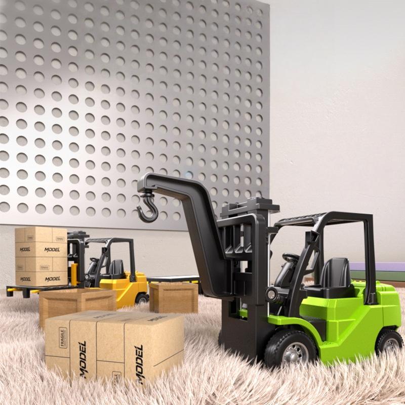 1 Set 2.4GHz Mini Remote Control Forklift Car Model Toy 1/64 Alloy RC Forklift True Lift-down-rotate With Rear Cargo