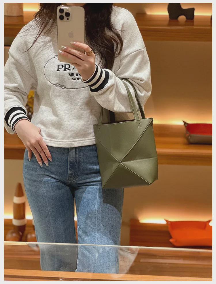 2023 Genuine Leather Convertible Geometric Tote: Large Capacity Shoulder, Crossbody, or Hand-Held Bag