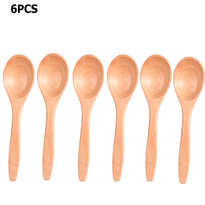 1~6PCS Wooden Spoons Non-Stick Honey Dessert Spoon Coffee Spoons Small Wooden Spoon Coffee Drink Stirrer Teaspoons Tableware