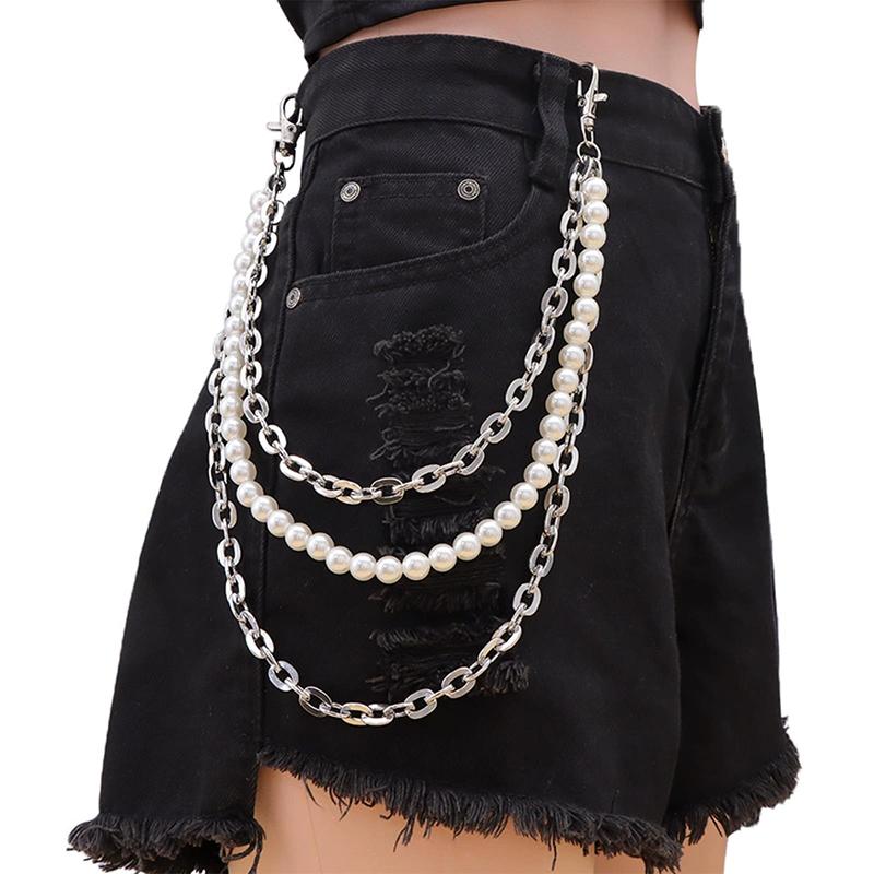Simple Waist Chain For Women Temperament Pearl Beaded U-Shaped Waist Chain Hip Hop Rock Personality Jeans Chain Accessories