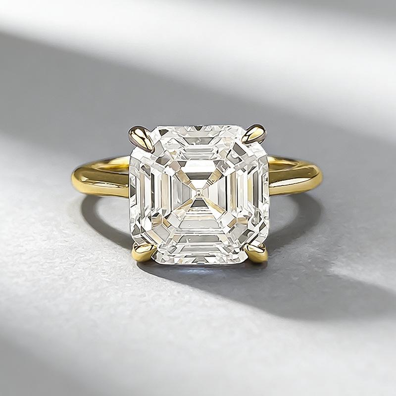 Xian Can Jewelry 2025 S925 Silver Asscher Cut White Diamond Ring - Classic European & American Style