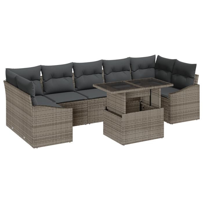 VidaXL Ensemble de canapés jardin 8 pièces avec coussins gris en poly rattan 3357692