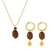 Maillard Geometric Tiger Eye Oval Pendant & Earrings Set In 18K Gold-Plated Titanium Steel