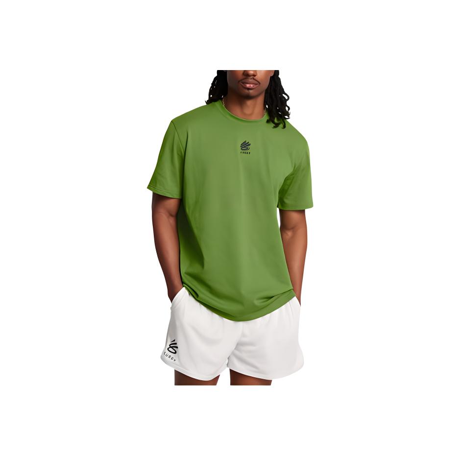 Under Armour Curry Series Logo Solid Color Crew Neck Short Sleeve T-Shirt Men Tops Olive-Green 1387107-306