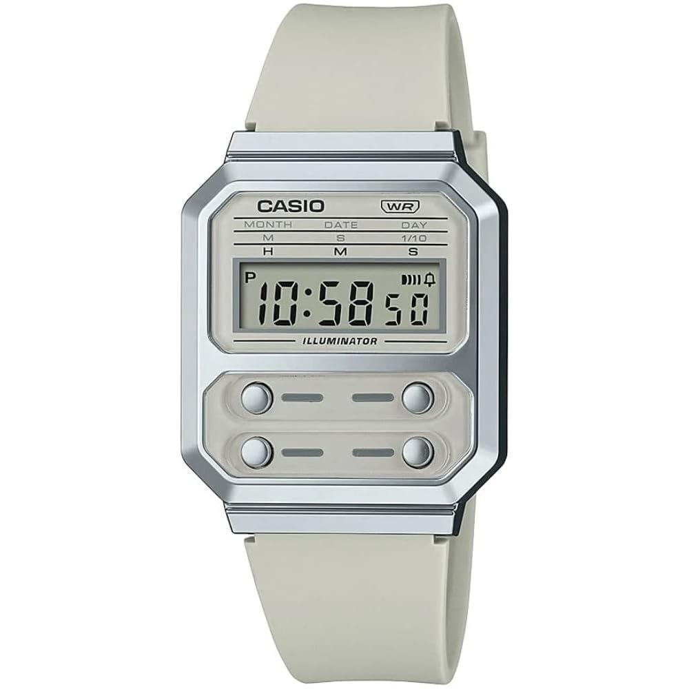 Casio Uni Vintage Digital Watch Clear Dial Resin Band A100WEF-8ADF Gray Strap