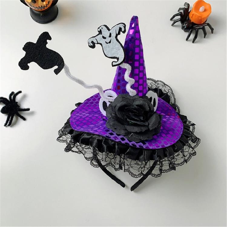 Cute Headband Halloween Specter Sequins Witch Hat Mini Cone Hat Hair Hoop