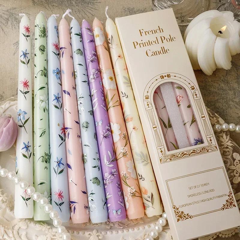 Printed Long Pole Candles European Romantic Candles Dinner Wedding Holiday Family Cross Border Smoke Free Candle Home Decorative
