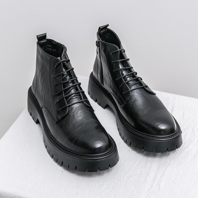 Fashion Outdoor Men High Top Shoes Leisure Walk Leather Ankle Boots Fashion Men Lace Up Motorcycle Boots Non-Slip Male Botas Basic Boots