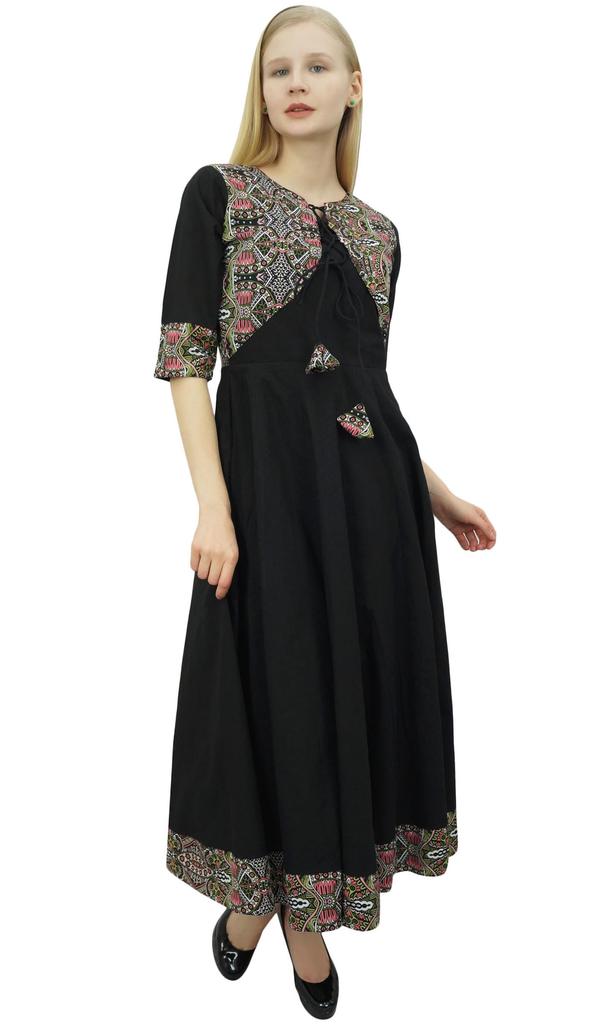 Phagun Womens Black Cotton Anarkali Jacket Style Kurti Designer Dress-10