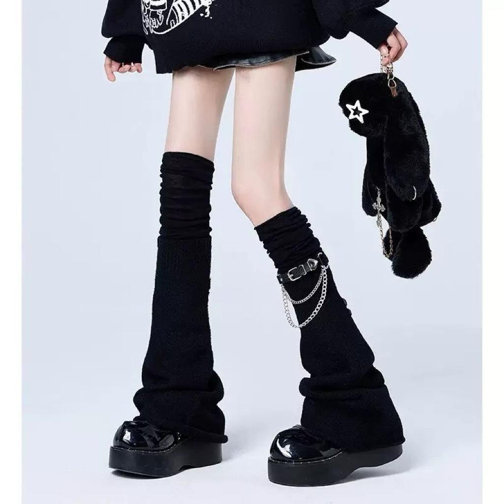 Y2K Over-the-knee Stacked Breathable Solid Pattern Nylon Acrylic Socks Layered Autumn Winter Leg Warmers Subculture Bell-bottom Over-the-knee socks