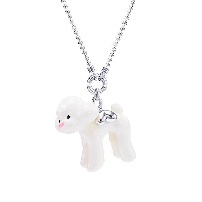 Heart Teddy Dog Pendant Long Necklace: Childlike & Versatile Spring/Summer Design for Women