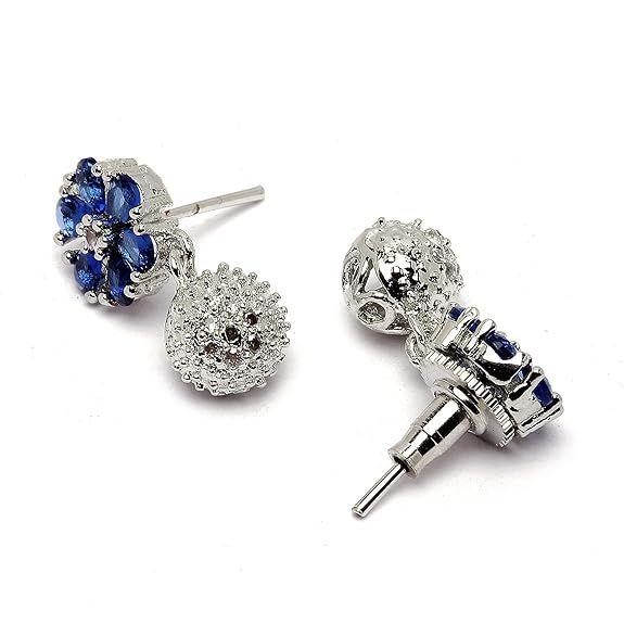 Rhodium-Plated Silver Toned Green Cubic Zirconia Studded Floral Shaped Cute Pendant with Earrings Jewellery Set for Girls and Women (Green)