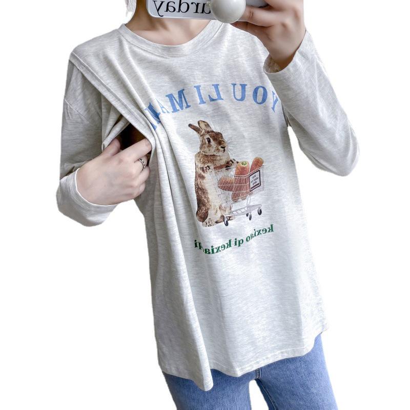 Maternity Long Sleeve Nursing Top - Stylish Spring & Autumn Wear for Postpartum and Breastfeeding Moms