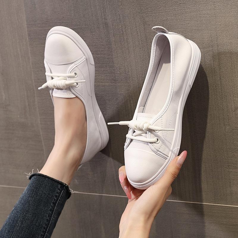 The first layer of cowhide, shallow-mouth leather, little white shoes, women's new spring and summer versatile casual one-pedal flat-soled single 