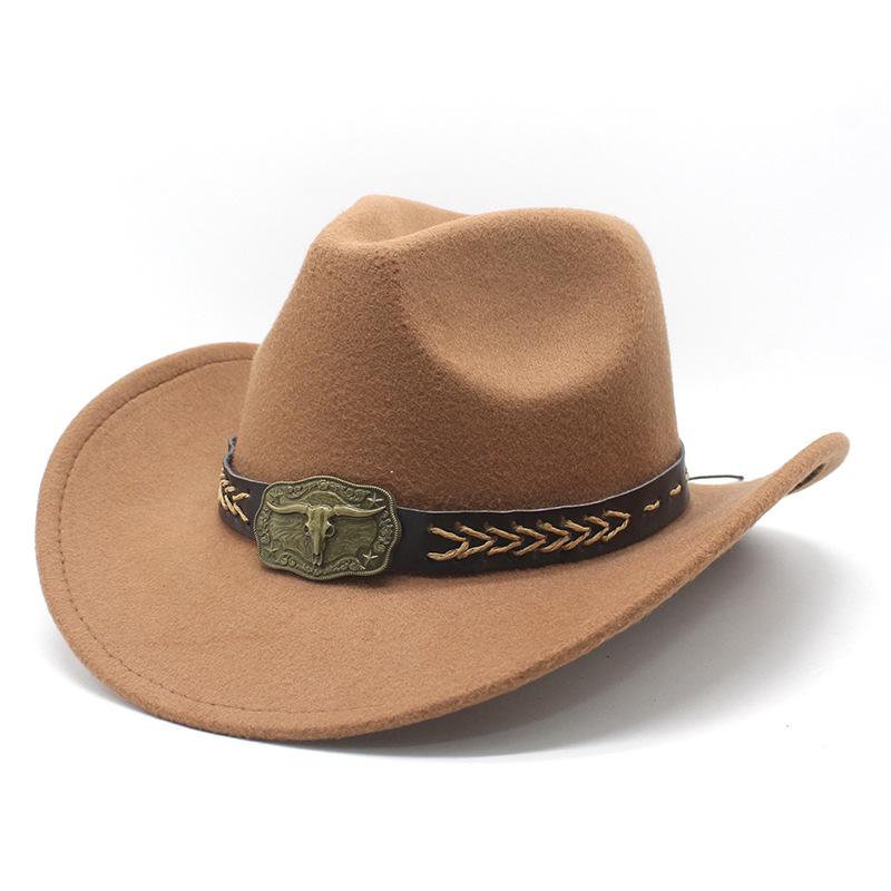 Ethnic Tibetan Style Western Cowboy Hat Top Hat Men'S And Women'S Felt Hat Rolled-Brim Jazz Hat Hat Tide