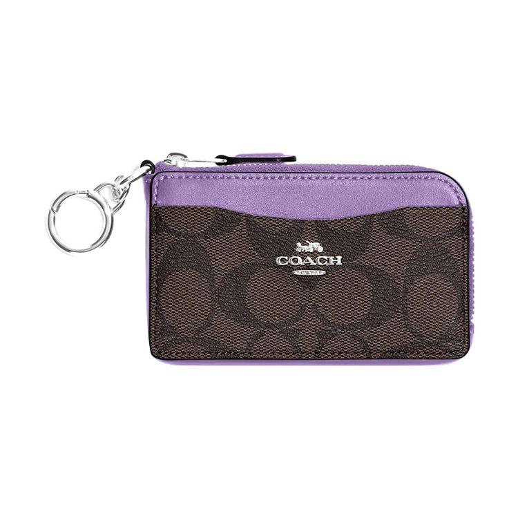 

Coach Card Case 12 Logo Zipper Open Pocket Coated Canvas With Leather Wallet Women wallet Purple Brown CH163-SVW1P Basic Set (Bag+Dust Bag)