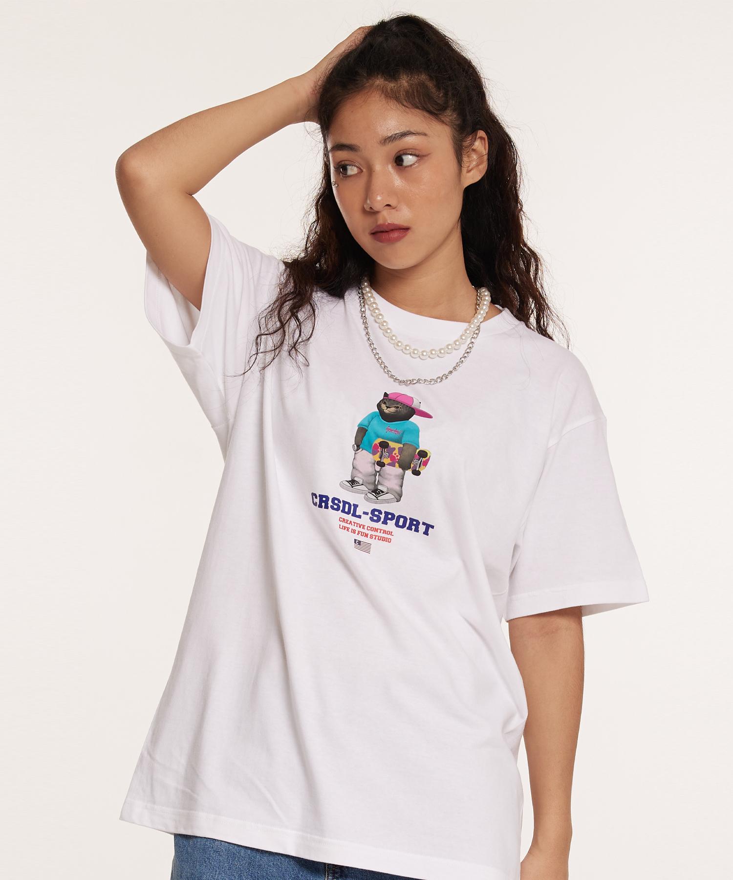 Cream Soda Lab Crsdel Sports Gray Short Sleeve T-Shirt White & Blue Xl