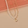 Gold Love Chain Pearl Splicing Double Stacked Necklace Ins Cold Wind Collarbone Chain Necklace
