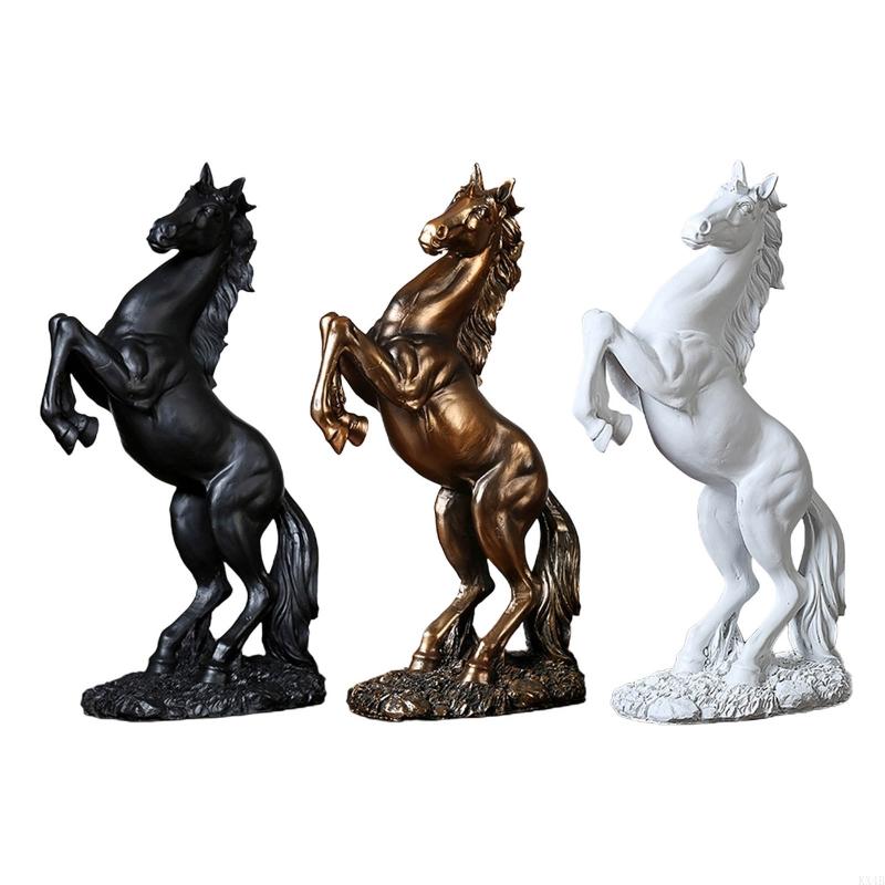KX4B Standing Horse Resin Statue Animal Ornament Sculpture Art Figurine Crafts for Home Bedroom Office Decoration Housewarming bianco