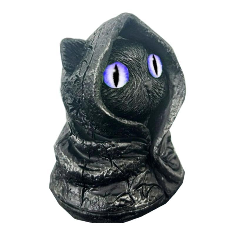 Mysterious Hooded Cats Fiqurines Gotik Black Cats Statue Halloween decors Whimsical Kitten Sculpture Shelf Accent Gift