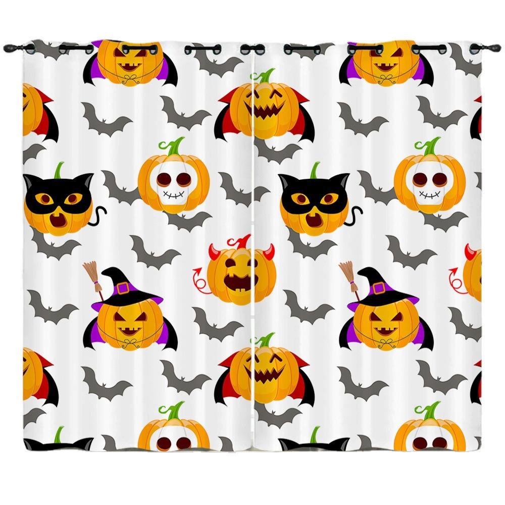 Halloween Pumpkin Digital Printing Curtains Blackout Curtain Punching Modern Minimalist Style