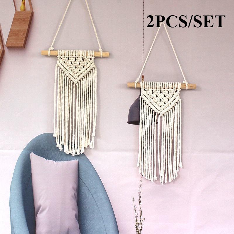 2pcs Nordic Cotton Woven Wall Hanging Tapestry Ins Handmade Boho Decor for Living Room Bedroom Hotel Macrame Home Wall Art