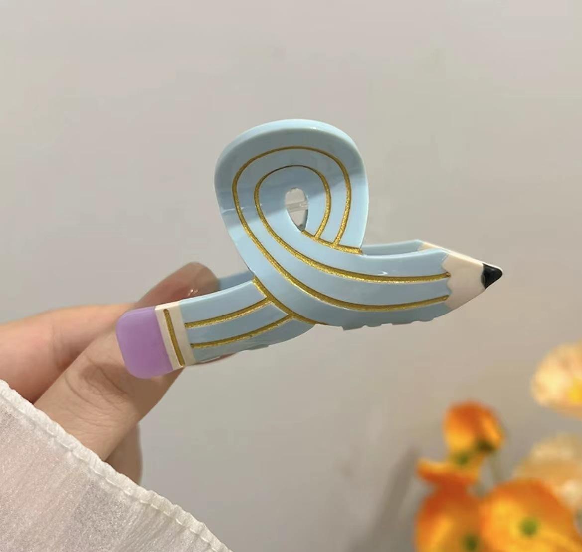 

Заколки для волос в виде карандаша, милые большие акриловые заколки-крабы для женщин, девочек, аксессуары для волос, мультяшные заколки для хвостика, подарок в школу