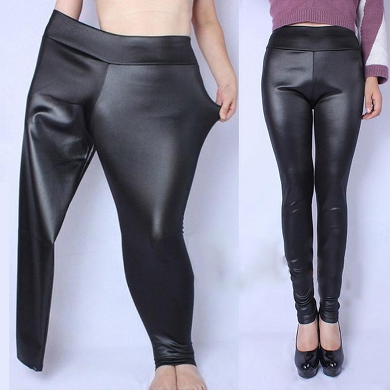 Pantaloni in PU in ecopelle Plus Size XL-5XL Pantaloni a matita a vita alta Pantaloni da donna Pantaloni a matita elasticizzati skinny sexy casual