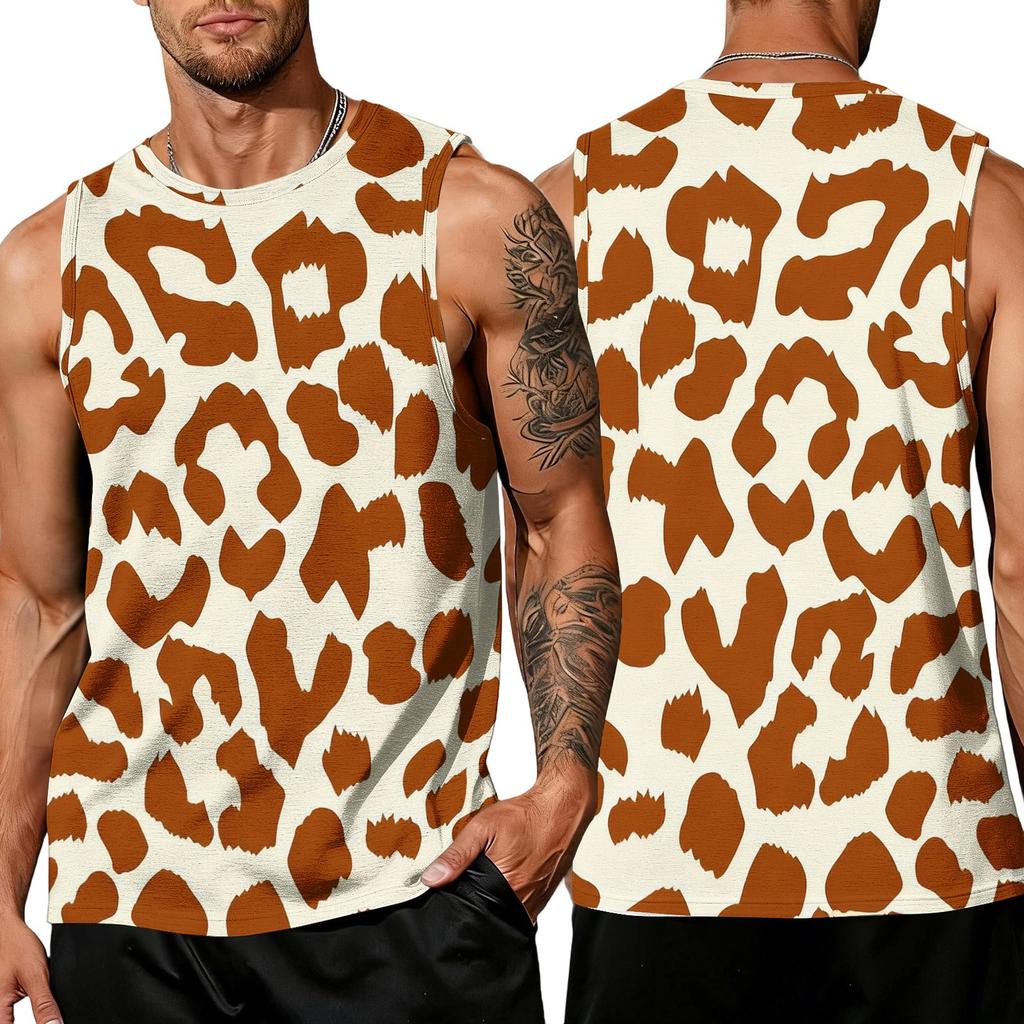 Men's Casual Sleeveless Tank Top Leopard Print Athletic Breathable Lightweight Muscle Shirt for Sports Gym Training