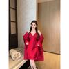 Moonlight Variations Shu Solid Color Pajamas Women's Chest Pad Ice Silk Suspender Pajama Two-piece Set Pure Desire Skirt and Robe Set