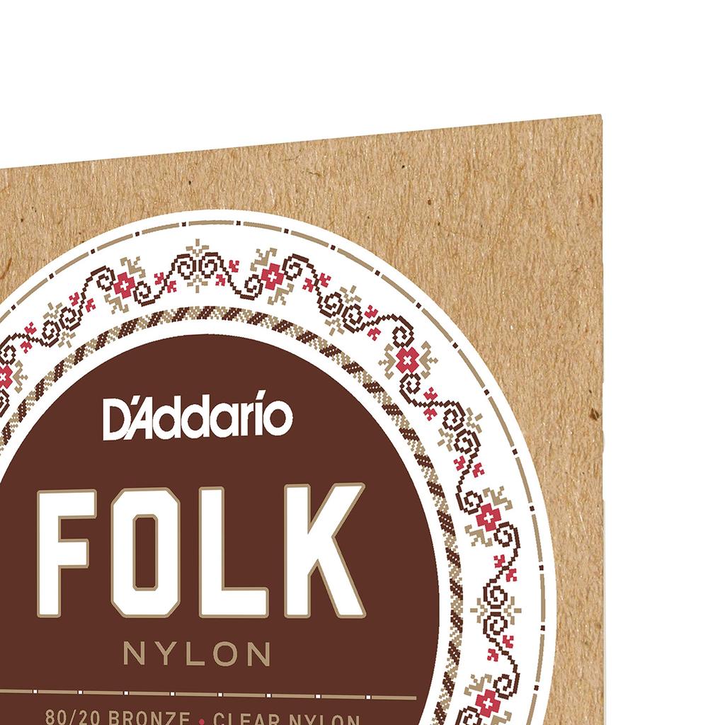 Folk Nylon EJ33 Nylon Nylon Trebles D'Addario Ball-End Strings, 80/20 Bronze/Clear