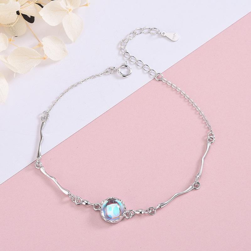 S925 Silver Wicker Bracelet with Mermaid Tears Crystal - Japanese Luxury Long-Distance Relationship Christmas Gift