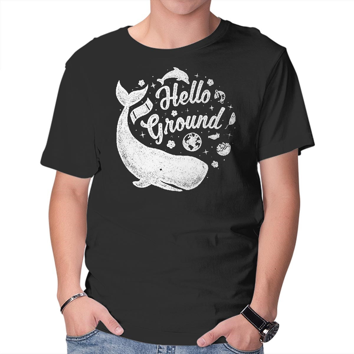 Unisex Crew Neck T-Shirt Hello Ground Graphic Short Sleeve Casual Tee XL
