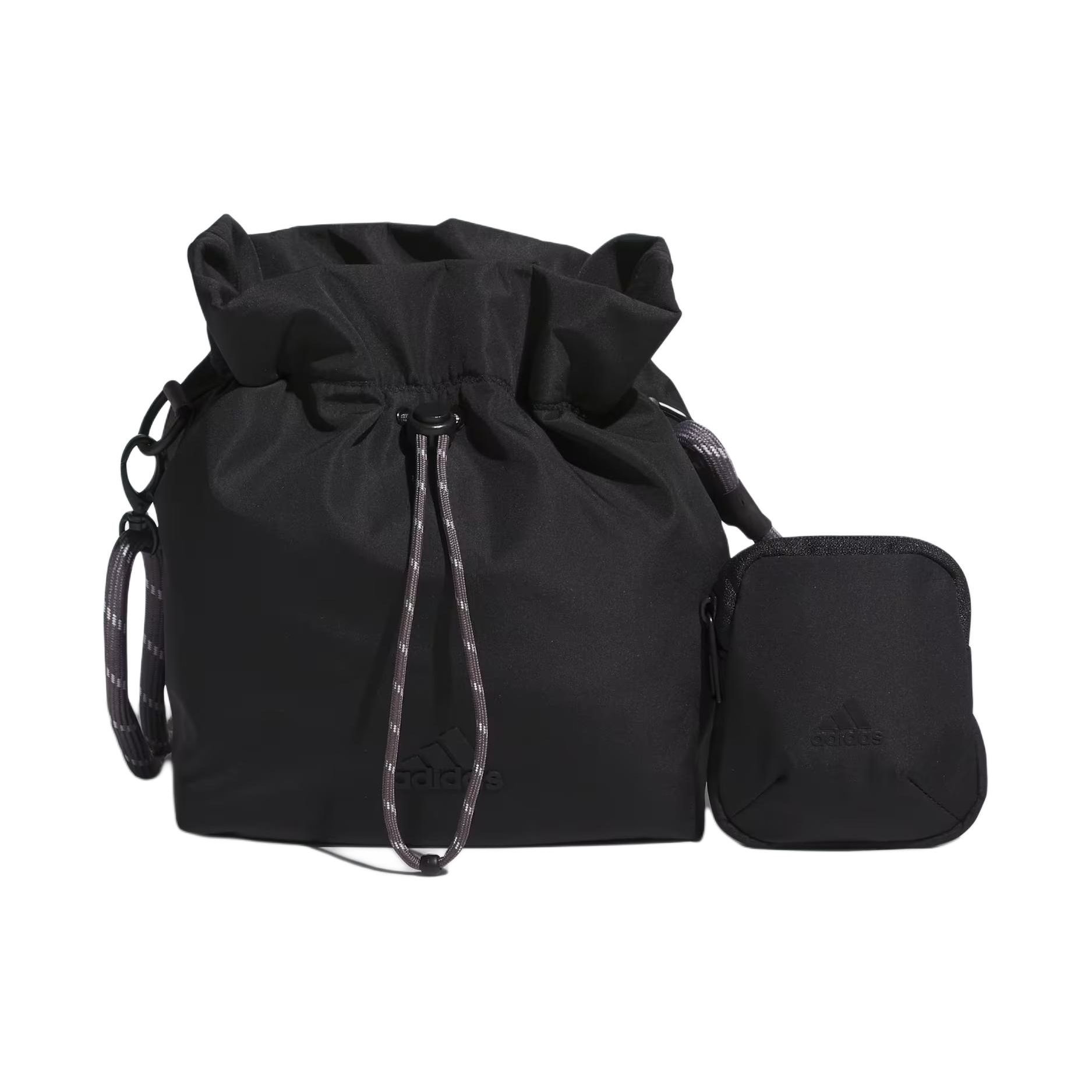 Adidas Logo Drawstring Closure Polyester Fabric Tote Shoulder Bag Women bags Black IK4776 Black