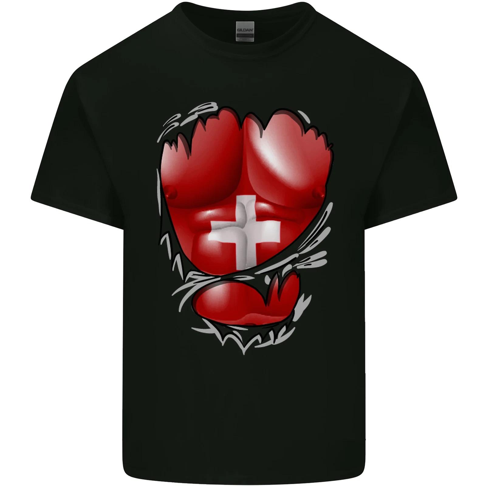 Gym Swiss Flag Ripped Muscles Switzerland Kids T-Shirt Childrens M