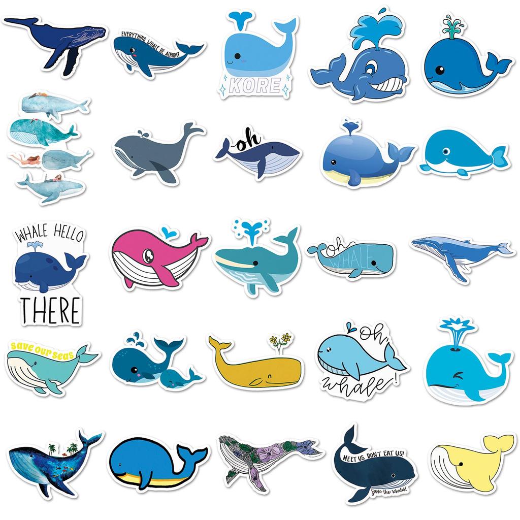 51 Whale Graffiti Cartoon Marine Life Stickers for Kids - Perfect for DIY Skateboards, Water Bottles, and Suitcases