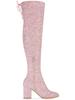 Allegra K Women's Glitter Round Toe Chunky Heel Over-the-Knee Boots, Pink, Size 24.0cm