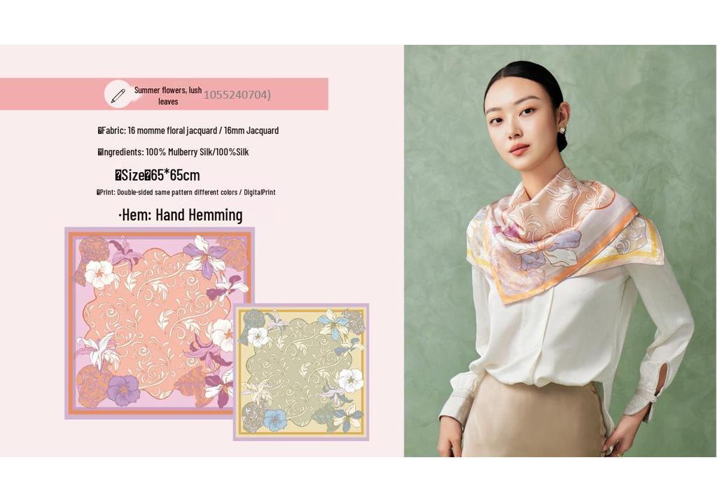 Custom Double-Sided Floral Rose Silk Scarf - 18 Momme Mulberry Silk, Luxury Festival Gift