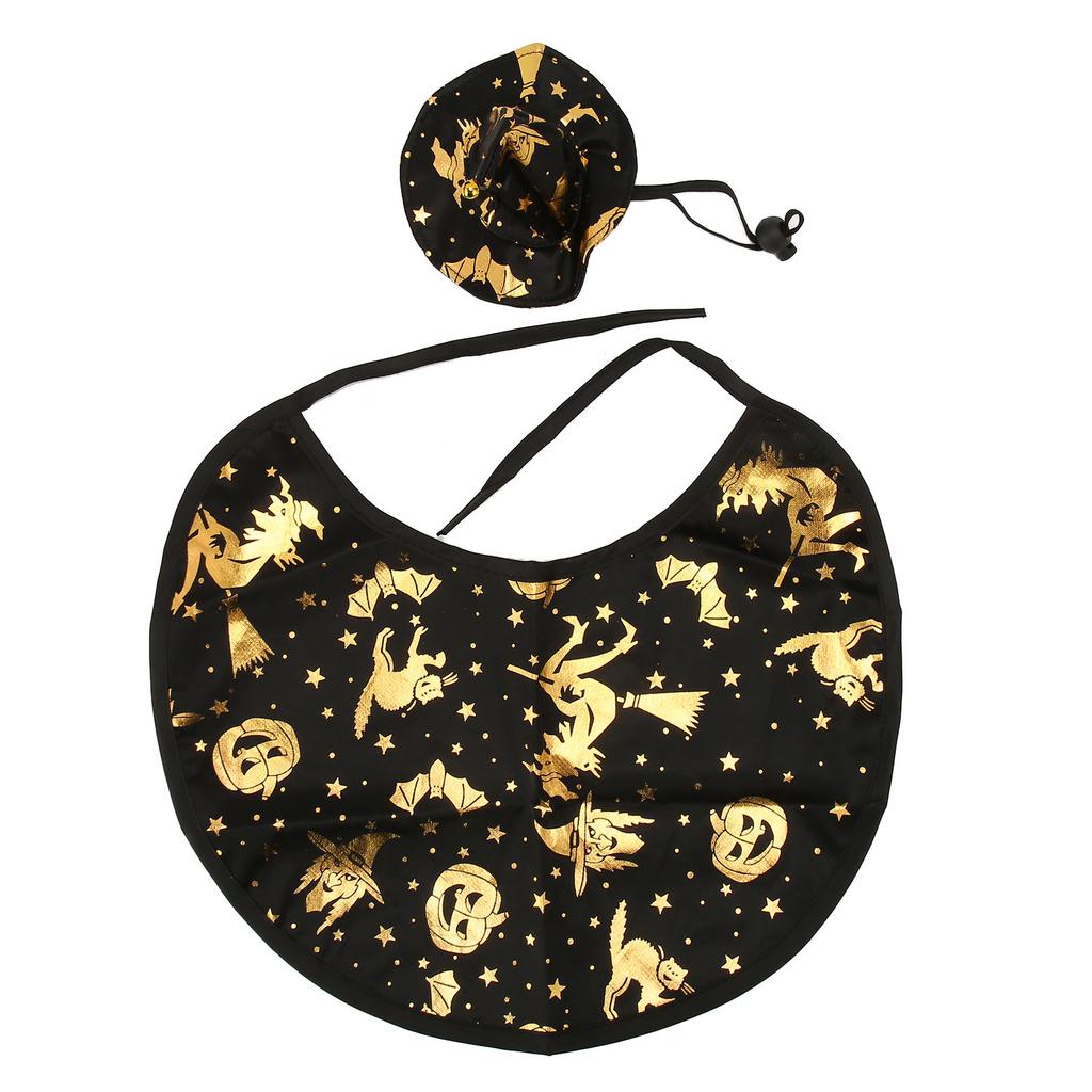 Halloween Cat Costumes Stylish Innovative Pumpkin Bat Print Cat Dog Wizard Hat Cloak Set for Cats